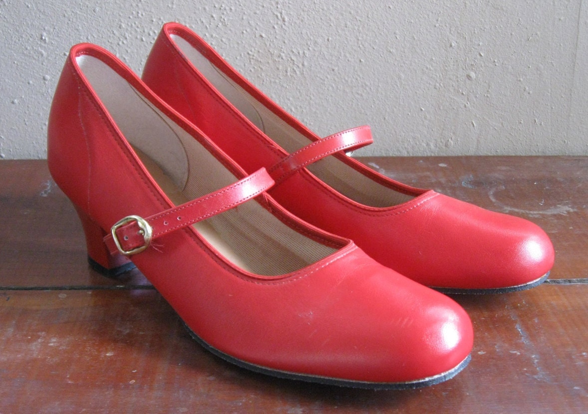 Red Leather Mary Jane Shoes Promenaders Dance Shoes