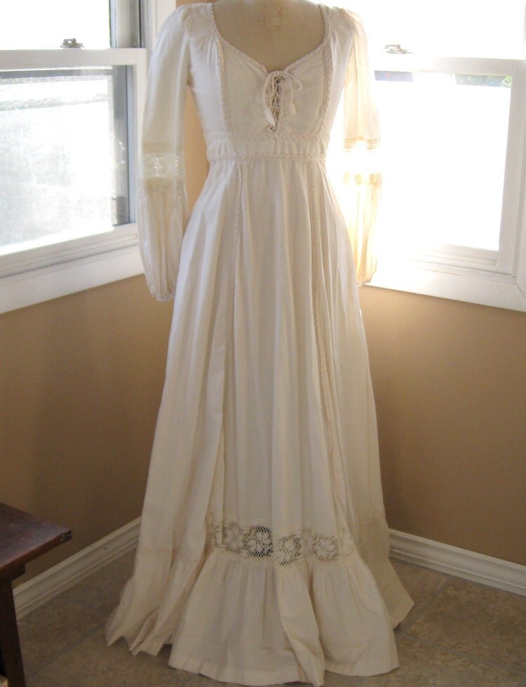 70s Prairie Wedding Dress Womens Small