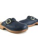 Vintage Clogs in Navy Blue Leather and Wood
