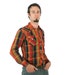 Vintage Western Shirt in Plaid Orange Yellow Red and Black Mens Medium