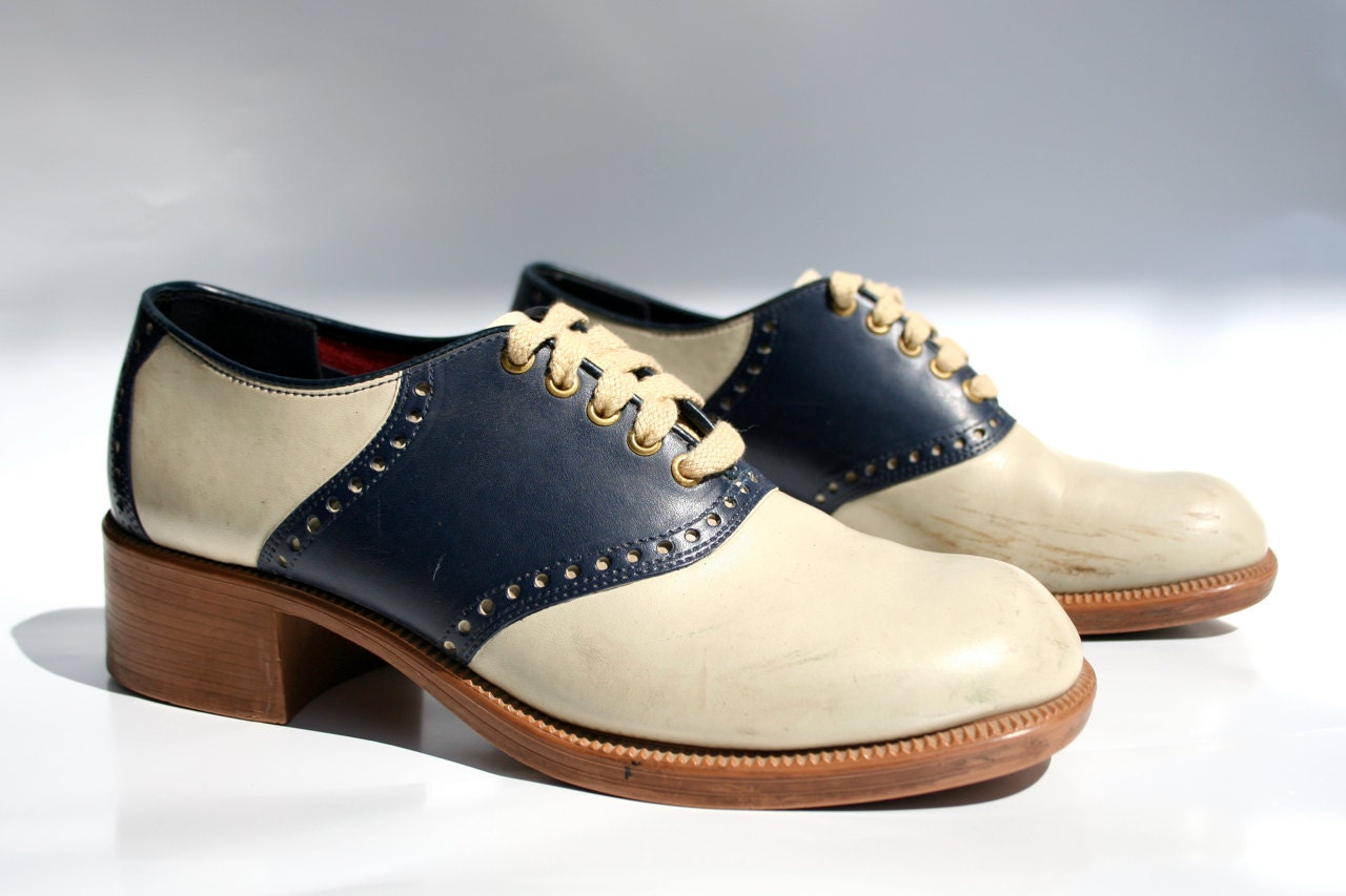 Vintage Blue and White 1970s Saddle Shoes by JC Penney Mens 12