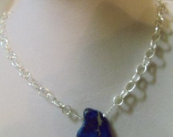 17 1/2" Blue Slab Necklace with Lobster Claw Clasp