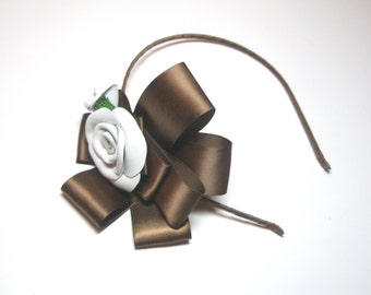 White Flower hairpiece Leather Rose Headband wedding