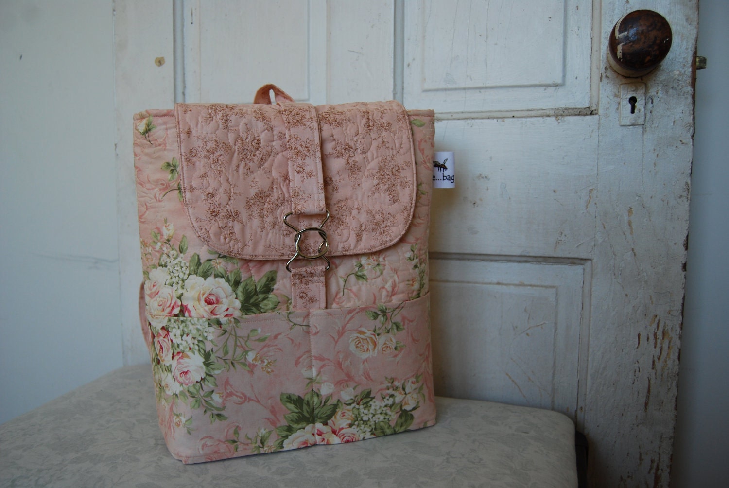 Quilted Cotton Backpack in Pink Floral by beCollections on Etsy