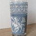 Vintage 1950's Jeanette glass blue jasperware drinking glass tumbler, blue and white, middle eastern theme, mid century, antique