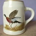 vintage mug beer stein, Hall Heirloom China pottery, hand painted pheasant, 1950's, cabin decor, hunting, bird collectible, artist signed