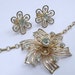 Antique Coro rhinestone flower pendant necklace screw on earrings set, demi parure, wedding bridesmaid jewelry wedding necklace gift for her