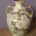 antique porcelain hand painted vase, MZ Austria, victorian era, white pink flowers, 2 handles, gold