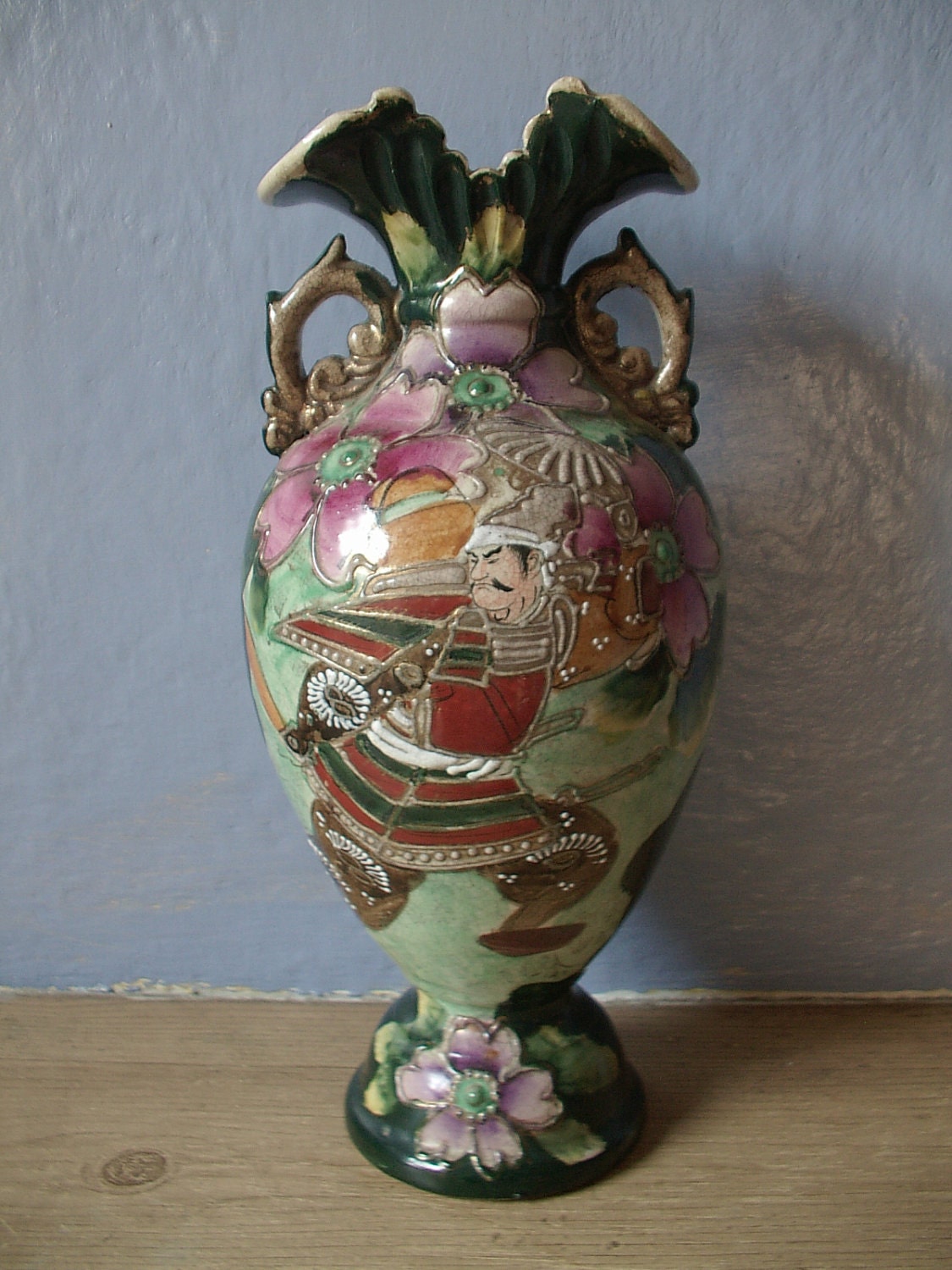 antique japanese vase samurai hand painted by ShoponSherman