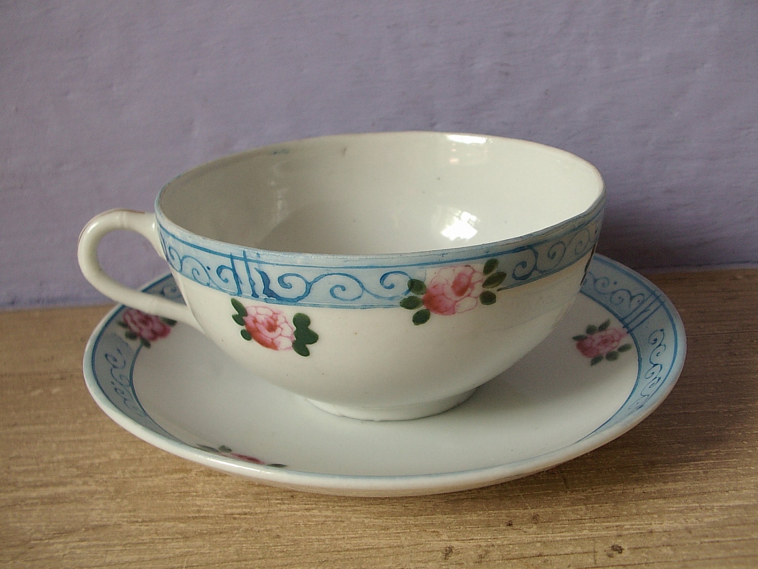 antique Japanese tea cup and saucer set egg shell by ShoponSherman