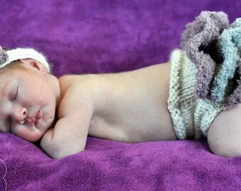 Ruffly Rump Diaper Cover and Rosette Headband Set Knitting Pattern - 4 Sizes Included - PDF Sale - Instant Digital Download