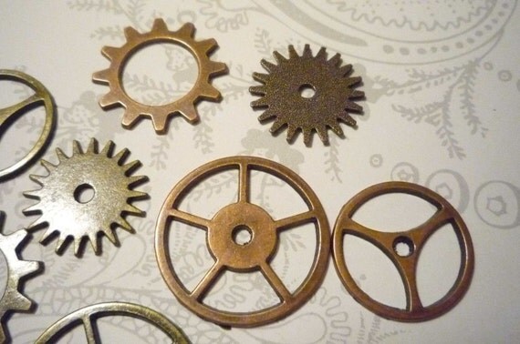 Set of 12 Vintage Steampunk Sprocket Gears & Wheels by Tim