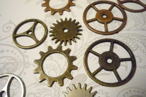 Set of 12 Vintage Steampunk Sprocket Gears & Wheels by Tim