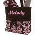 Diaper Bag Personalized Quilted 3pc Brown Pink Damask