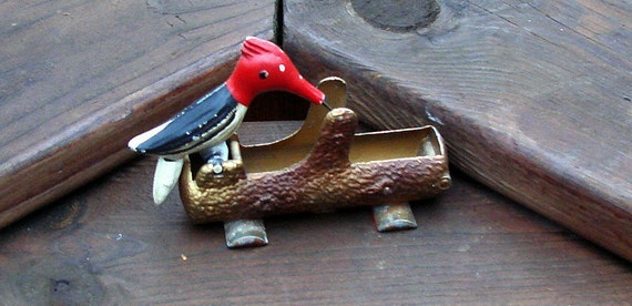 Vintage Cast Iron Woodpecker Toothpick Holder and Grabber