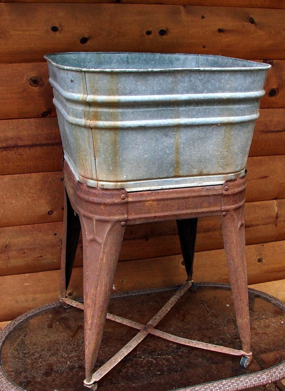 Old Galvanized Wash Tub and Stand Straight From The Hill of