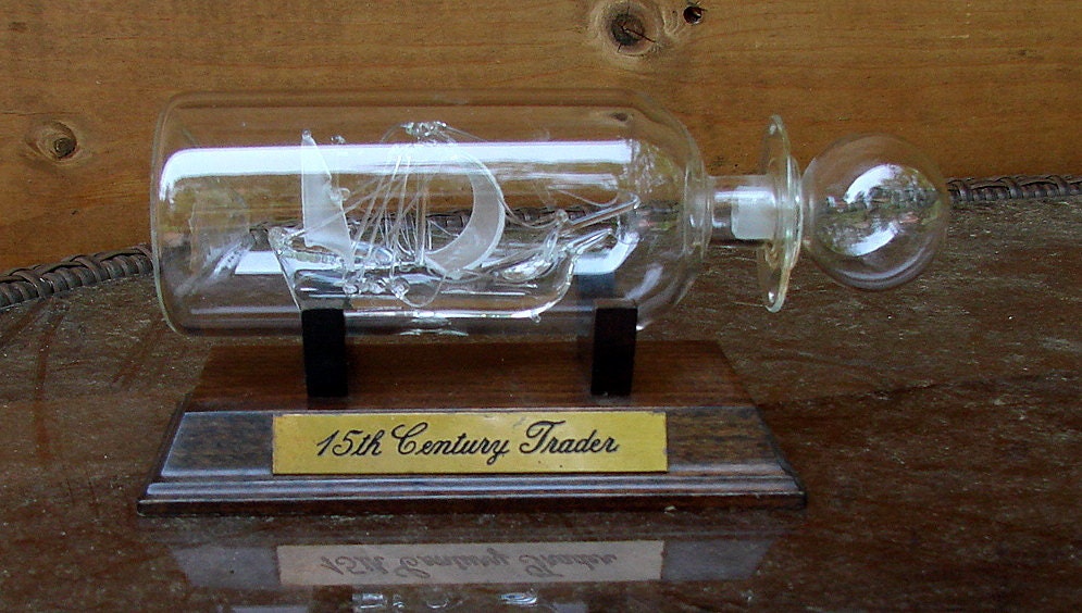 Handblown Ship In Bottle Mayflower Glass LTD by Rusticcreek
