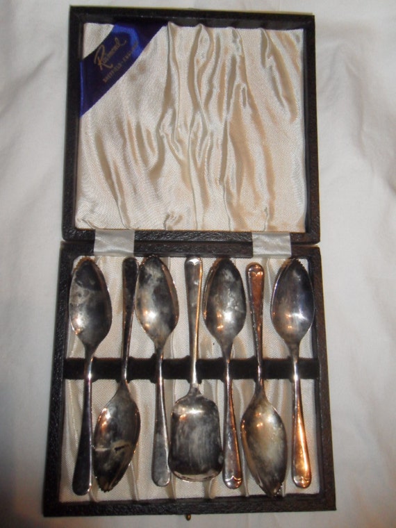 Antique Raimond Sheffield England EPNS Grapefruit Spoon Box