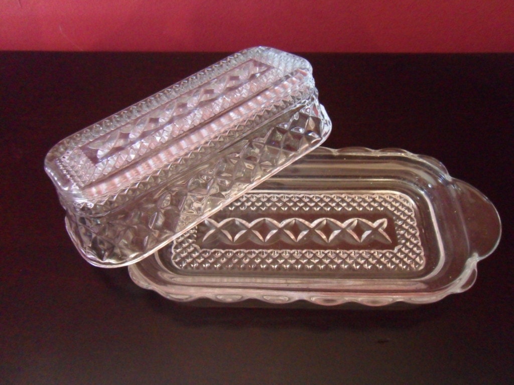 Vintage Pressed Glass Covered Butter Dish