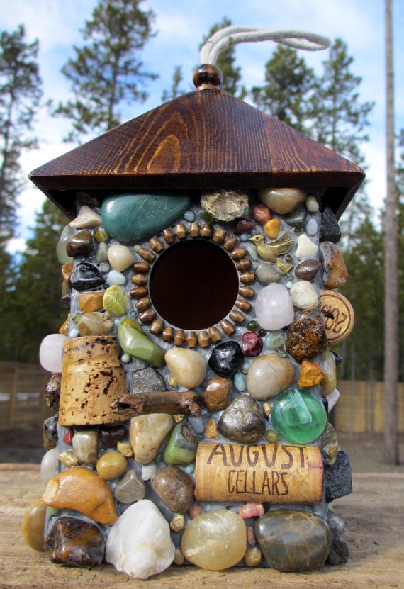 Outdoor hanging Birdhouse with Wine Corks and Rocks