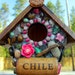 Whimsical Pink Butterfly and Rose Mosaic Garden birdhouse