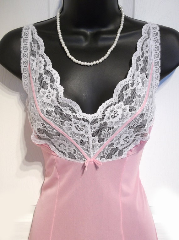 Full slip petticoat 1960's pink lace bodice and hem