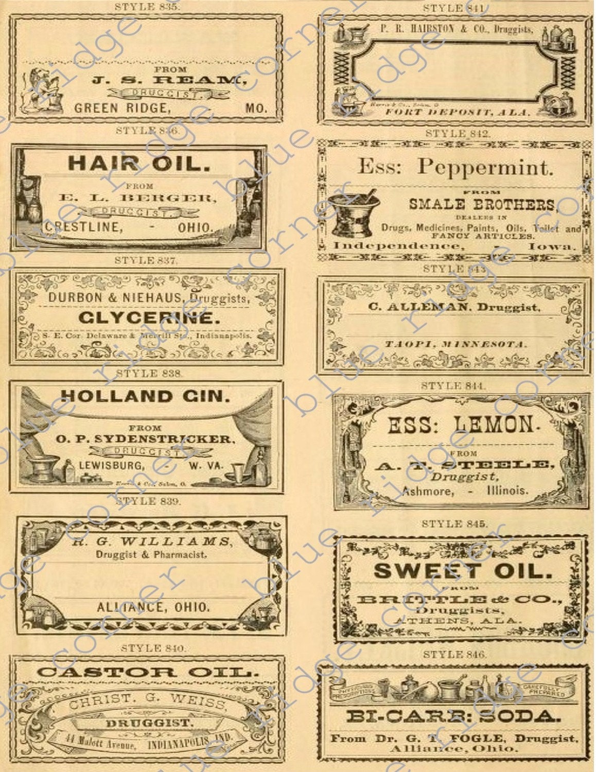 Vintage Antique Medicine Druggist Pharmacy Labels Digital