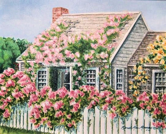 5 x 7 matted print of Rose Covered Cottage by MacMurrayDesigns