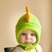 Green and Yellow Dinosaur Fleece Hat with Snap Closure