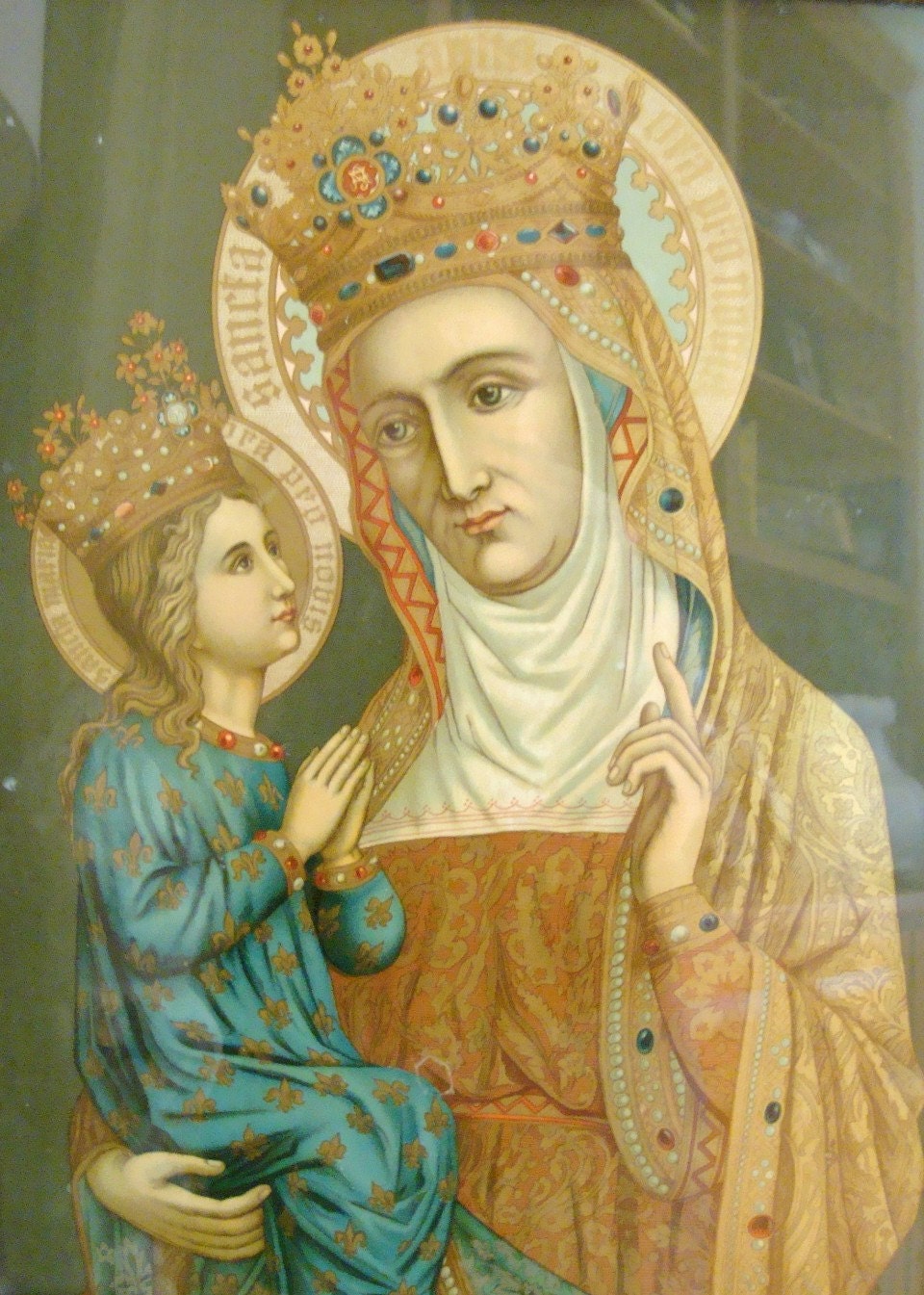 Antique French Religious Icon Saint Anne and Saint Maria Print