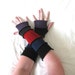 Black, Blue, Red and Purple Stripe Arm Warmers with Thumb Holes made from Recycled Sweaters - LARGE - Repurposed