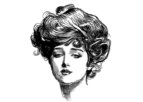 Gibson Girl 1. Vintage engraving portrait by C.D.Gibson