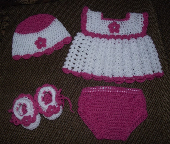 Baby Girl Crochet Diaper Dress Set Hat by TJsCrochetCreations