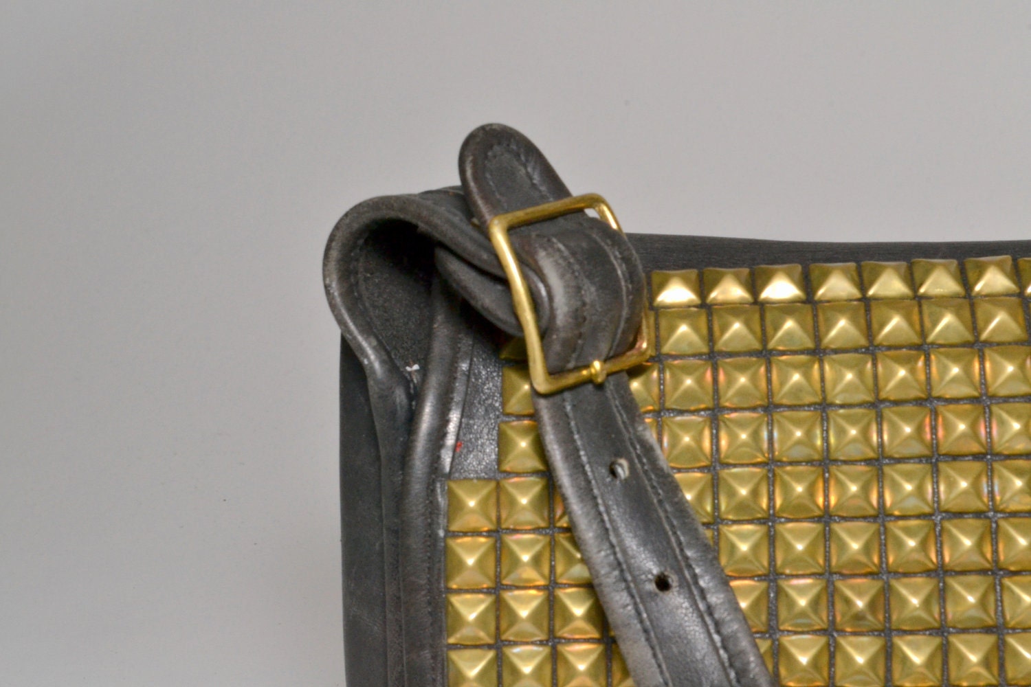 Black Leather Coach Bag With Gold Studs