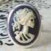 Cameo Skull Goddess Ring. Ivory and Black.