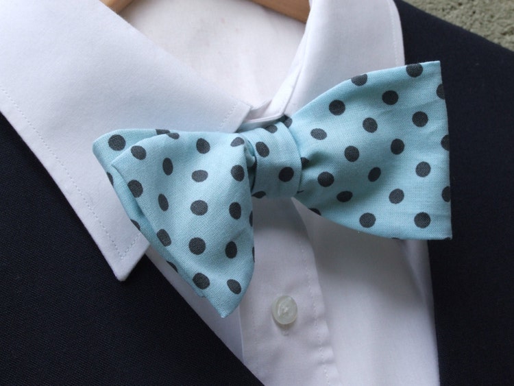 Bow tie cotton polka dot print grey and aqua colour by bagzetoile