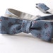 Skinny style bow tie - blue cotton print fabric & linen fabric on reverse, self tie, freestyle for men.