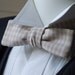 Bowtie - skinny style - beige gingham fabric & pure linen fabric on reverse, self tie, freestyle for men.