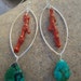 Red Coral Turquoise Earrings - Red Blue Earrings - Long Dangle Earrings - Sterling Silver Marquise Medium