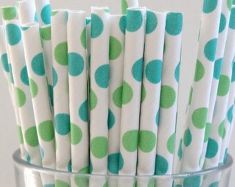 Serendipity Party Shop- Blue & Green Dotted Paper Straws