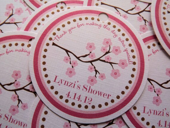Set of 12 Personalized Favor Tags -Cherry Blossom -Thank You Tag -Gift Tag -Baby Shower -Birthday Party -Bridal Shower -Pink Il_570xn