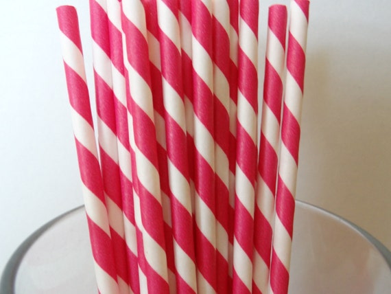NEW to Serendipity Party Shop- HOT PINK Striped Paper Straws Il_570xn