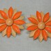 Mod era Earrings, DayGlo Orange Clip On Daisy Flower, Cute Hippie Relics