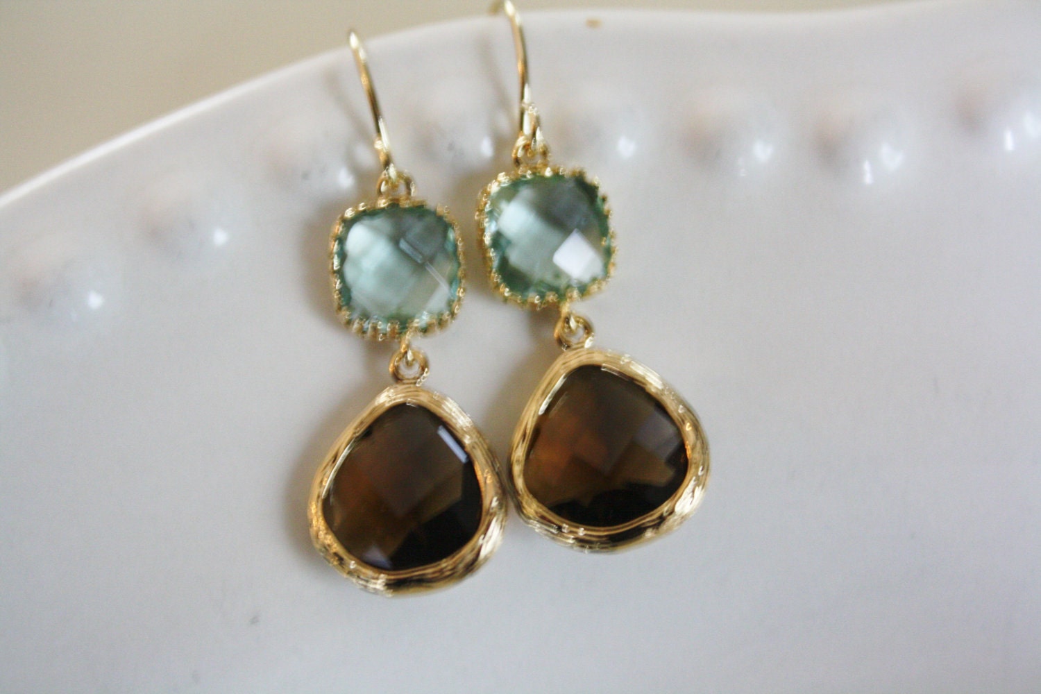 Dangle Earrings brown and green earrings Gold by AvaHopeDesigns