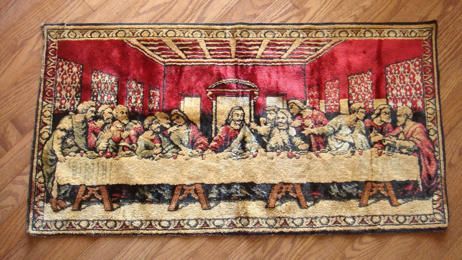 THE LAST SUPPER velvet tapestry wall hanging vintage 1970s