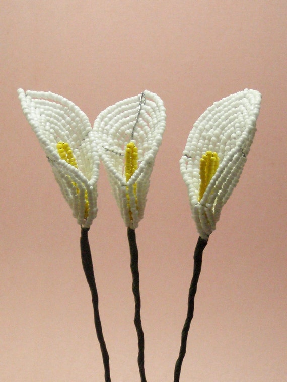 Items similar to 3 French Beaded Flowers Calla Lily on Etsy
