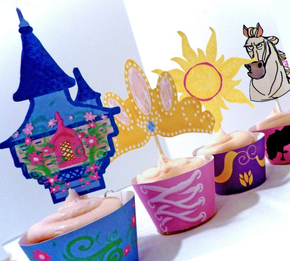 Instant Download- Printable DIY - Rapunzel Party Decorations Cupcake Toppers and Wrappers Il_570xn