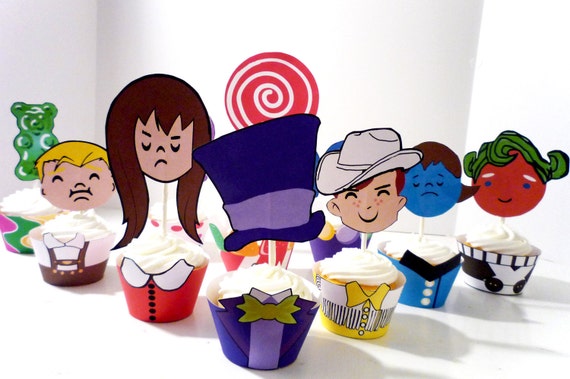 Instant Download Willy Wonka Chocolate Factory Classic Printable Party Cupcake Wrappers and Toppers Il_570xn