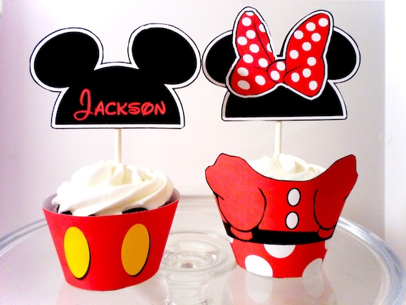 Mickey Mouse and Minnie Mouse Digital Party Cupcake Wrappers and Toppers Il_570xn