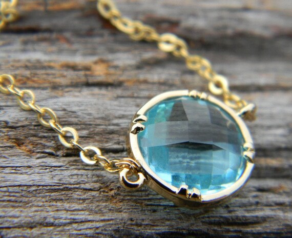 Aquamarine Necklace in Gold Bride Bridal by Greenperidot on Etsy